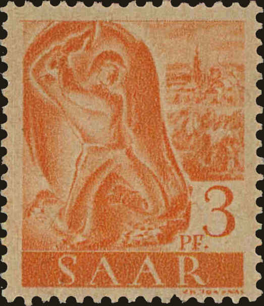 Front view of Saar 156 collectors stamp