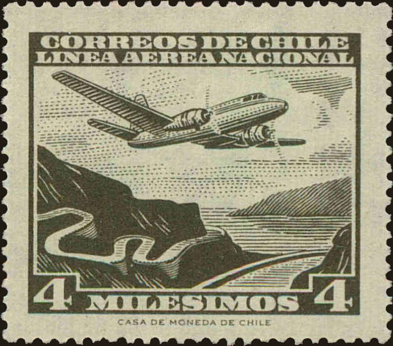 Front view of Chile C225 collectors stamp