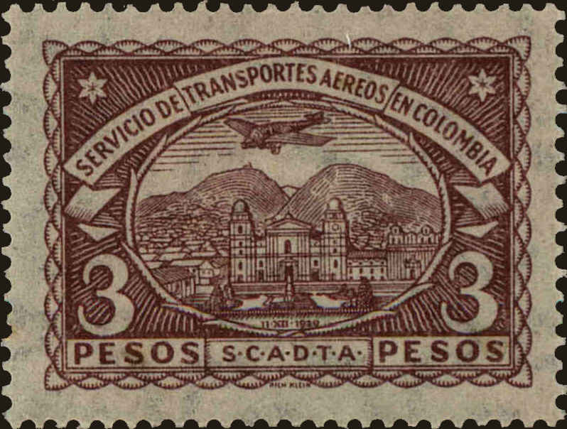 Front view of Colombia C49 collectors stamp