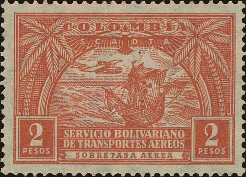 Front view of Colombia C65 collectors stamp