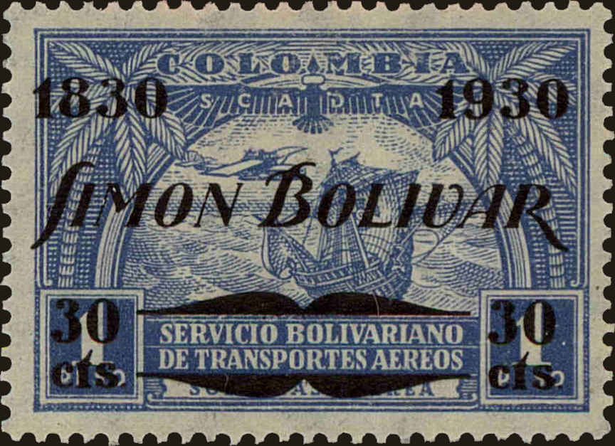 Front view of Colombia C82 collectors stamp