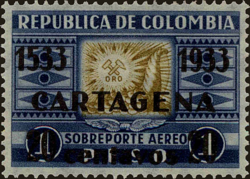 Front view of Colombia C113 collectors stamp