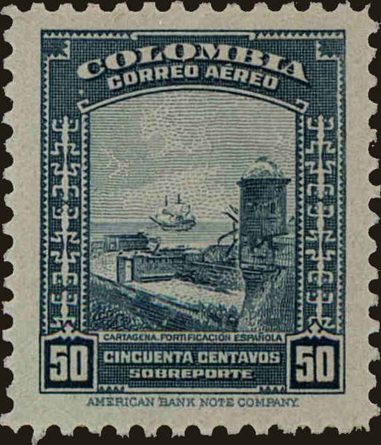 Front view of Colombia C127 collectors stamp
