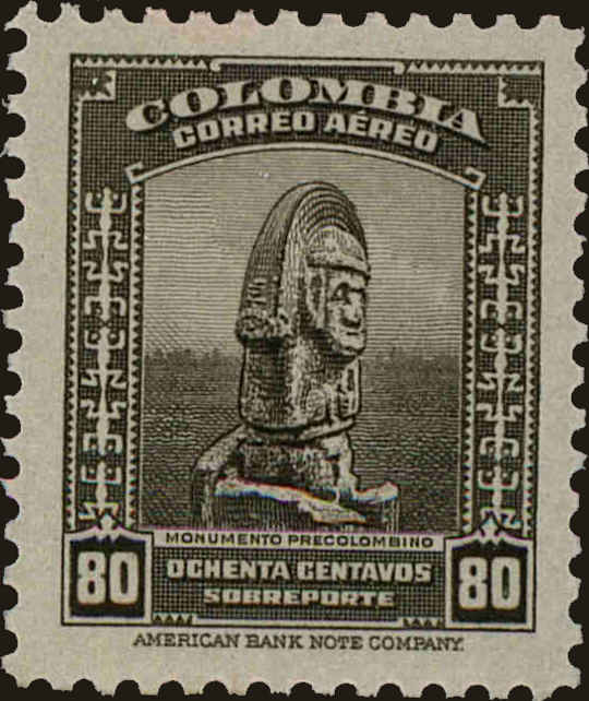 Front view of Colombia C129 collectors stamp
