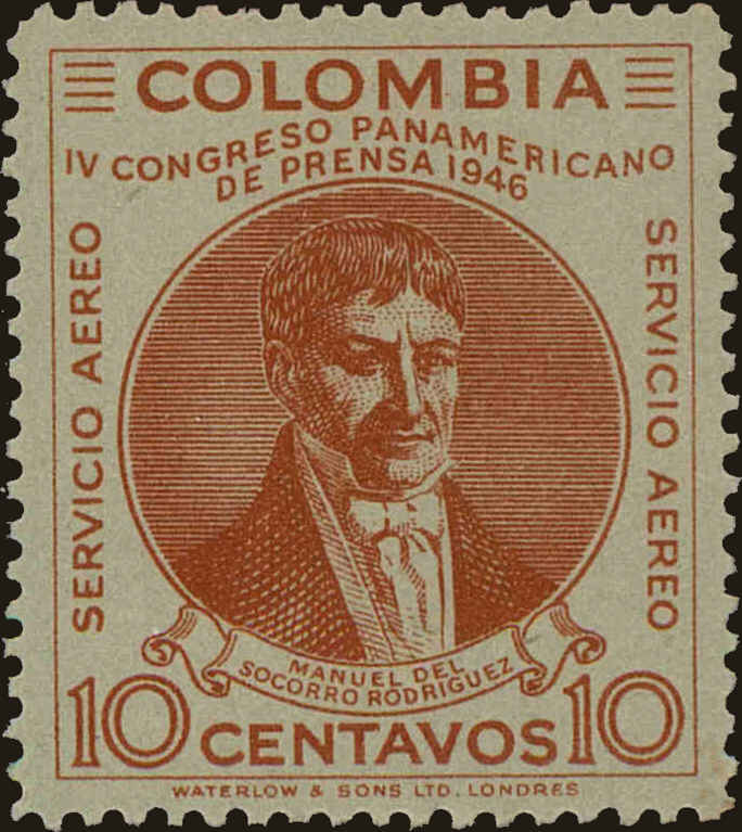 Front view of Colombia C147 collectors stamp