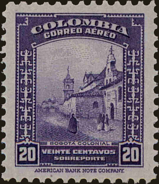 Front view of Colombia C154 collectors stamp