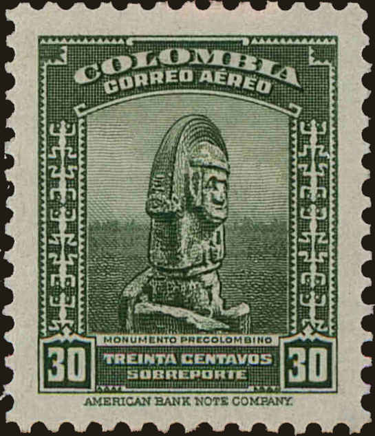 Front view of Colombia C155 collectors stamp