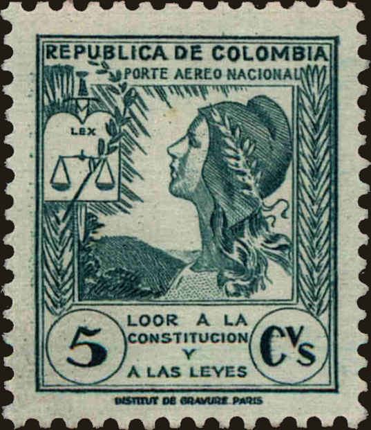 Front view of Colombia C164 collectors stamp