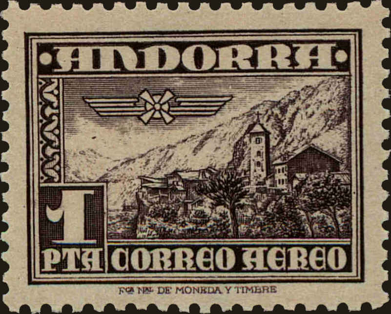 Front view of Andorra (Spanish) C1 collectors stamp