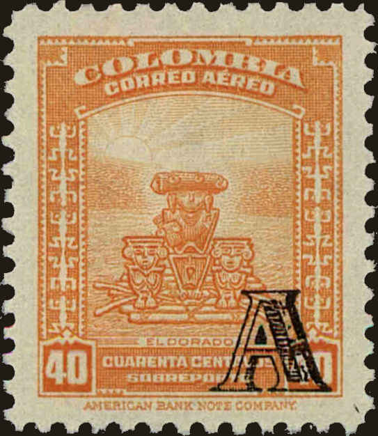 Front view of Colombia C208 collectors stamp