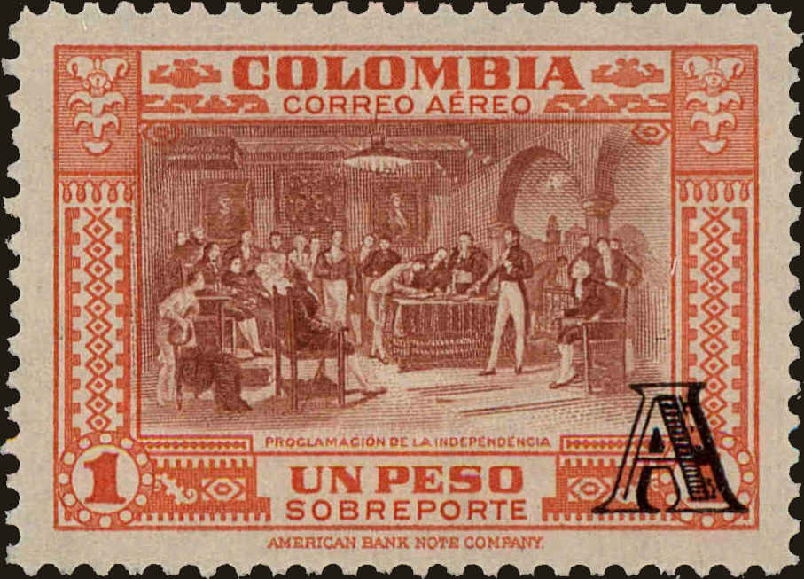 Front view of Colombia C212 collectors stamp