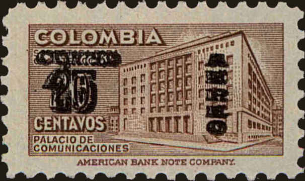 Front view of Colombia C228 collectors stamp