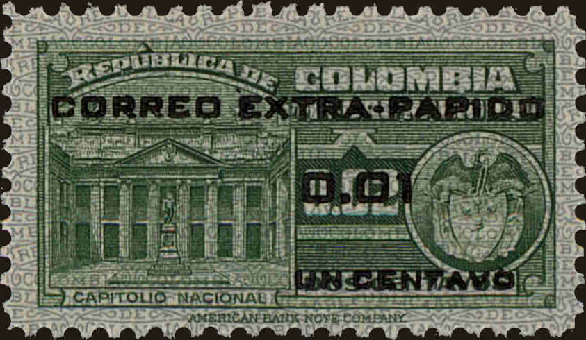 Front view of Colombia C233 collectors stamp