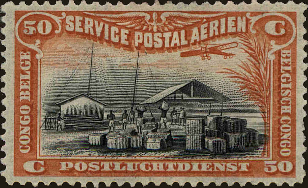Front view of Belgian Congo C1 collectors stamp