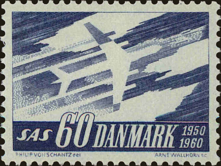 Front view of Denmark 380 collectors stamp