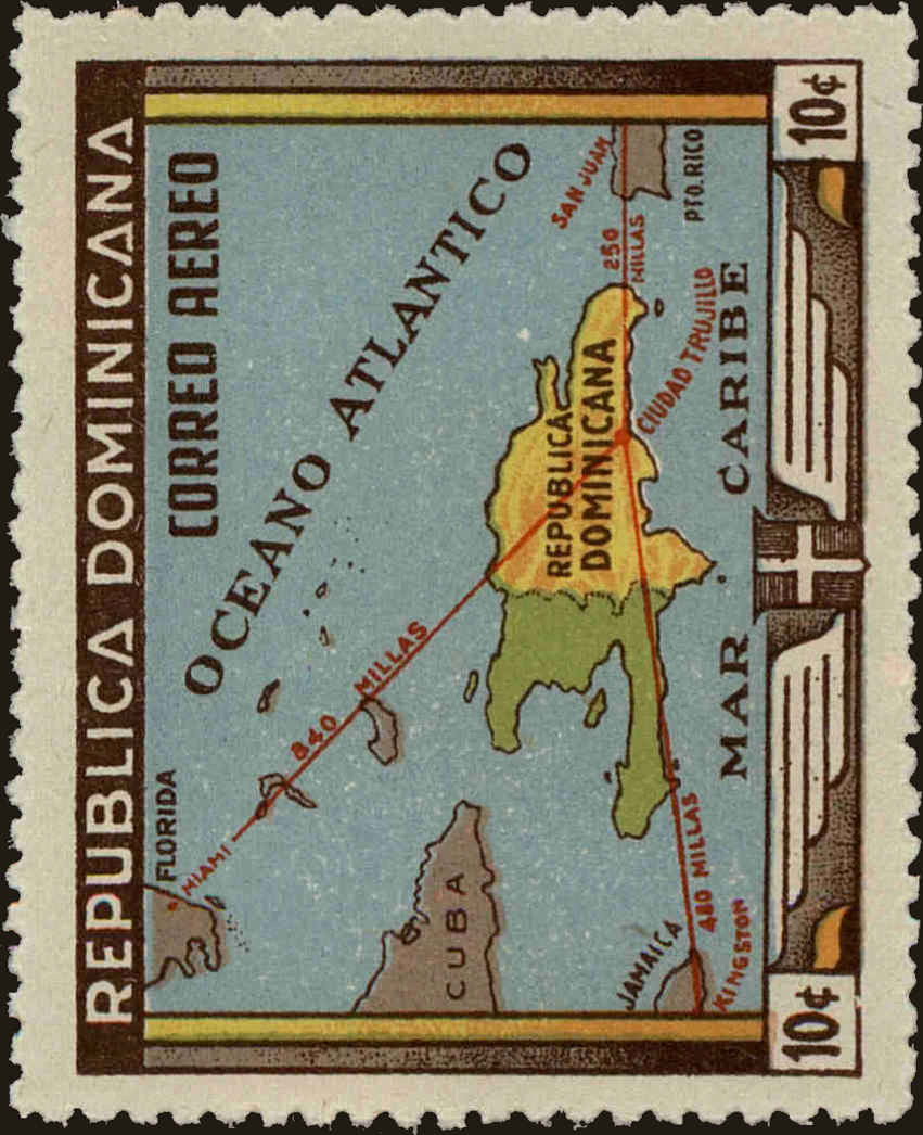 Front view of Dominican Republic C62 collectors stamp