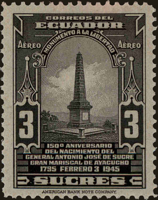 Front view of Ecuador C145 collectors stamp