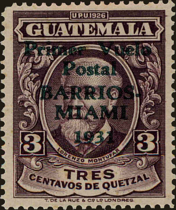 Front view of Guatemala C18 collectors stamp