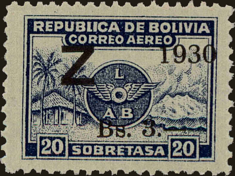 Front view of Bolivia C25 collectors stamp