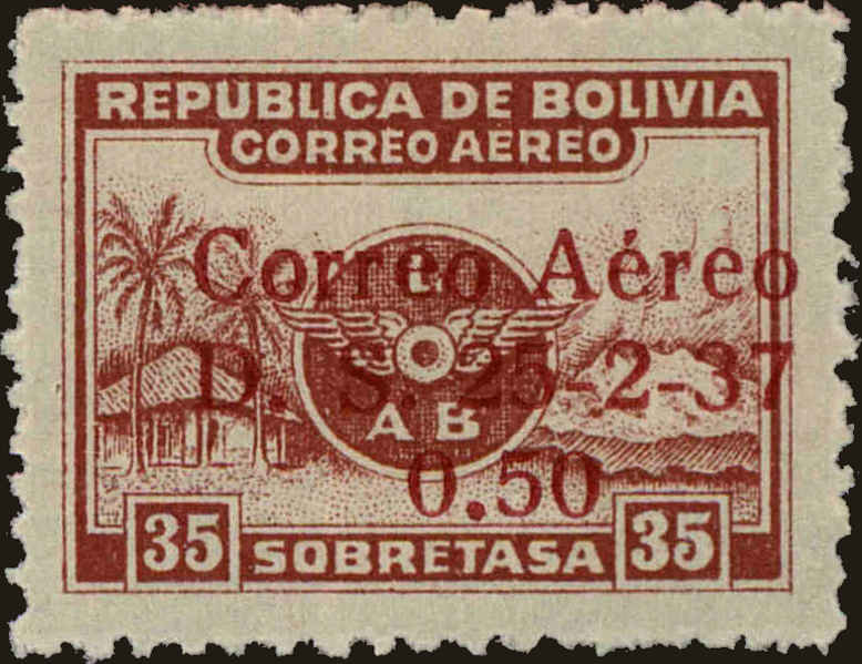 Front view of Bolivia C54 collectors stamp