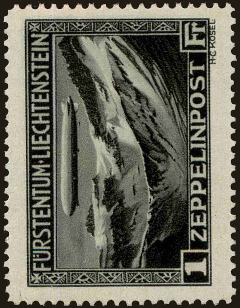 Front view of Liechtenstein C7 collectors stamp