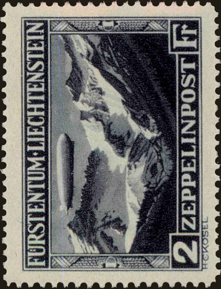 Front view of Liechtenstein C8 collectors stamp
