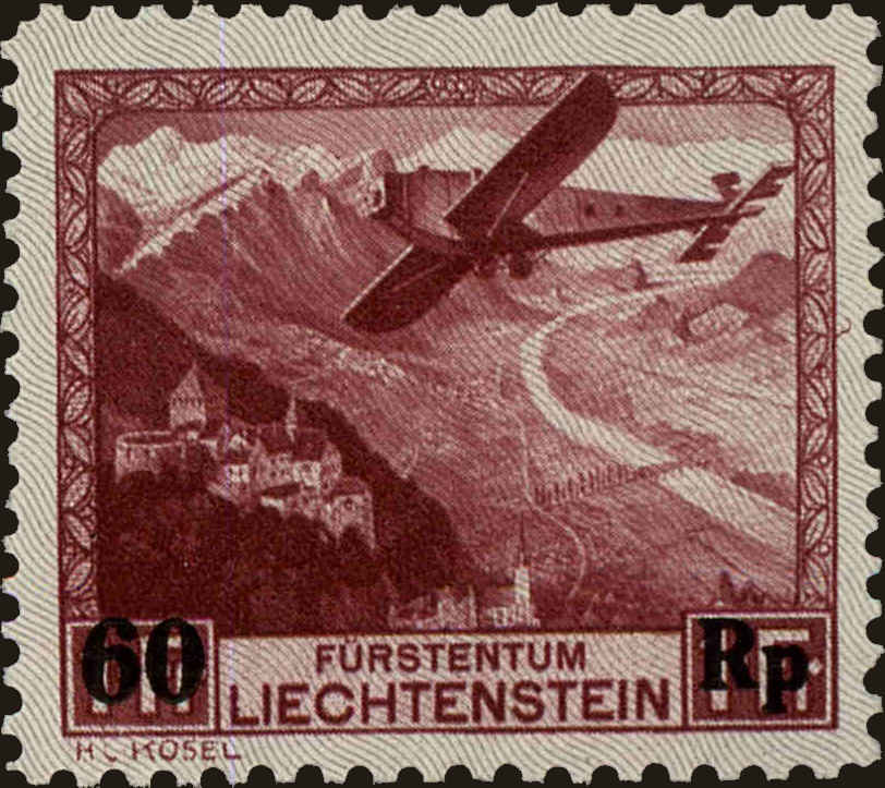 Front view of Liechtenstein C14 collectors stamp