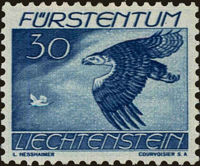 Front view of Liechtenstein C20 collectors stamp