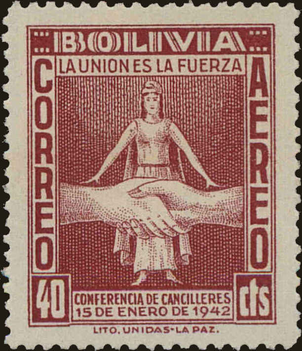 Front view of Bolivia C86 collectors stamp