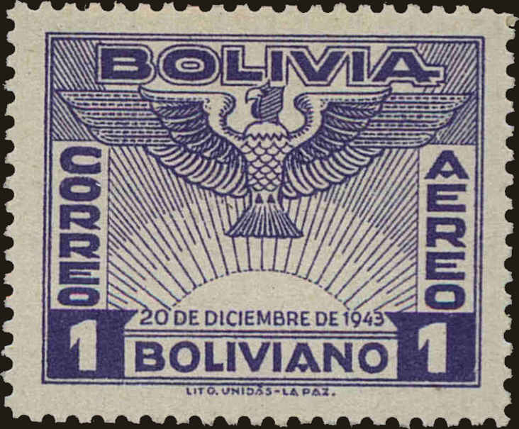 Front view of Bolivia C97 collectors stamp