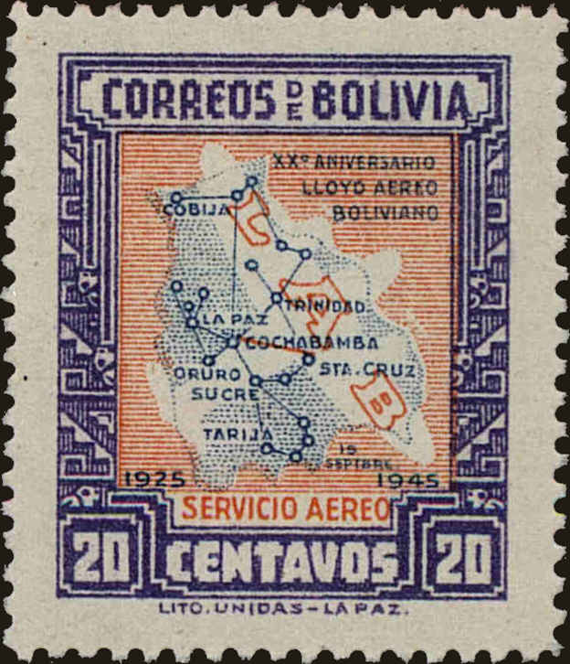 Front view of Bolivia C105 collectors stamp