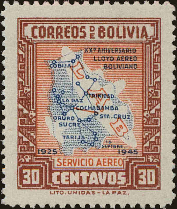 Front view of Bolivia C106 collectors stamp