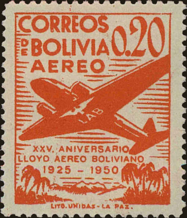 Front view of Bolivia C130 collectors stamp