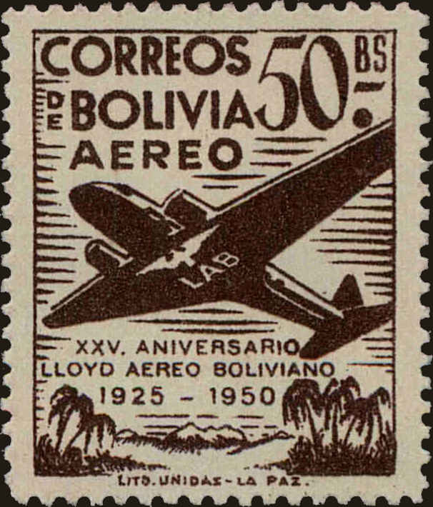 Front view of Bolivia C136 collectors stamp
