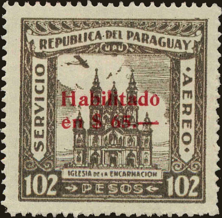 Front view of Paraguay C108 collectors stamp