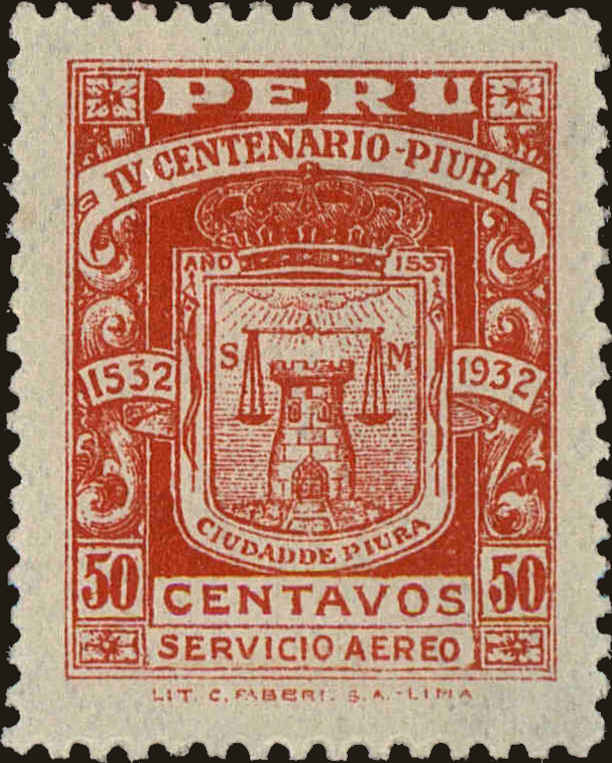 Front view of Peru C3 collectors stamp