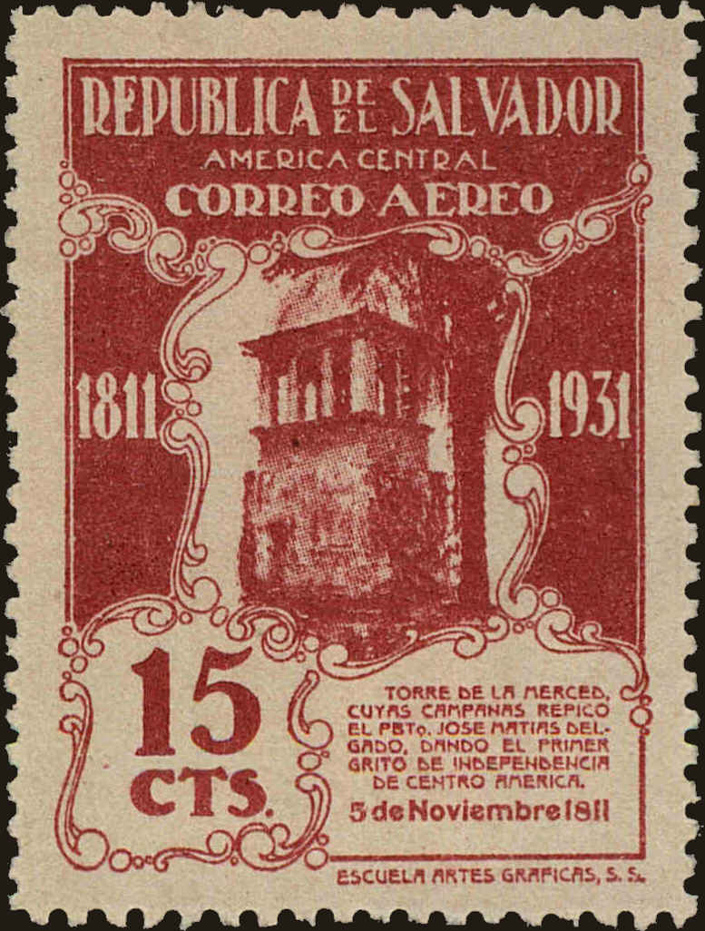 Front view of Salvador, El C20 collectors stamp