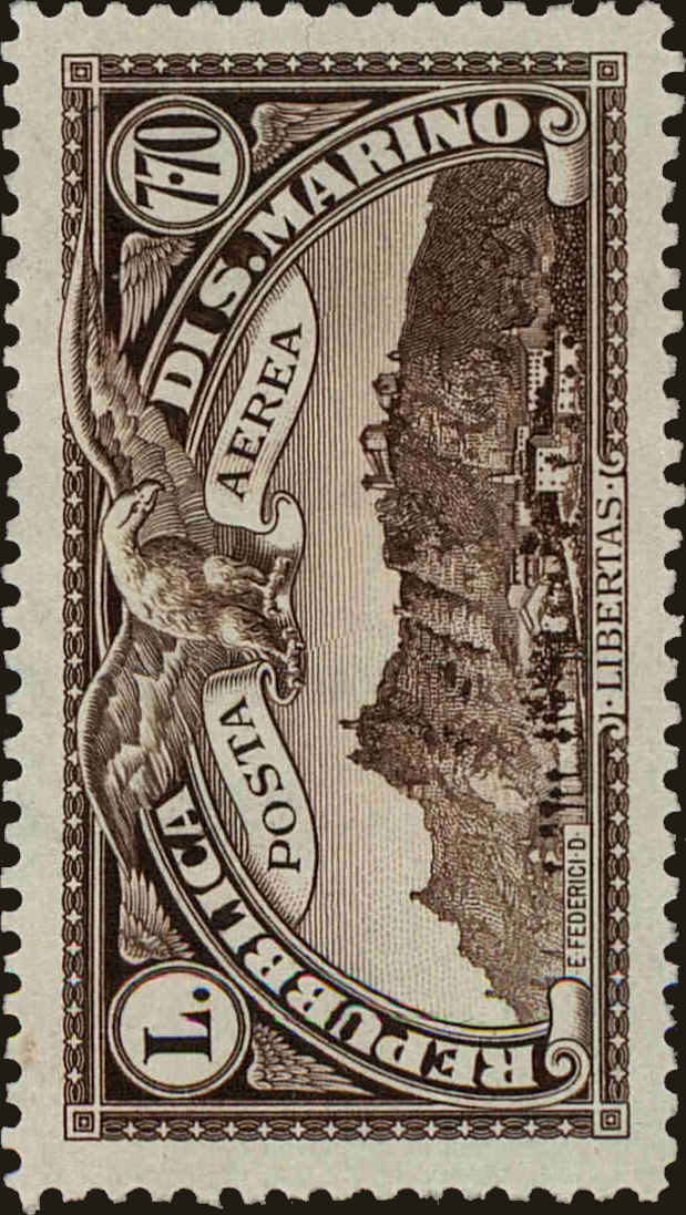 Front view of San Marino C8 collectors stamp