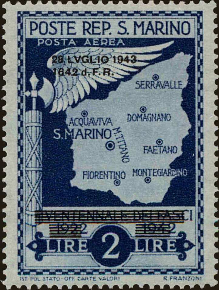 Front view of San Marino C30 collectors stamp