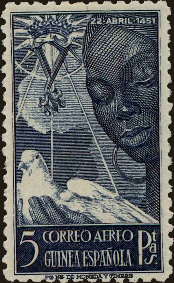 Front view of Spanish Guinea C13 collectors stamp