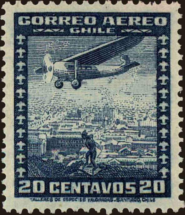 Front view of Chile C32 collectors stamp