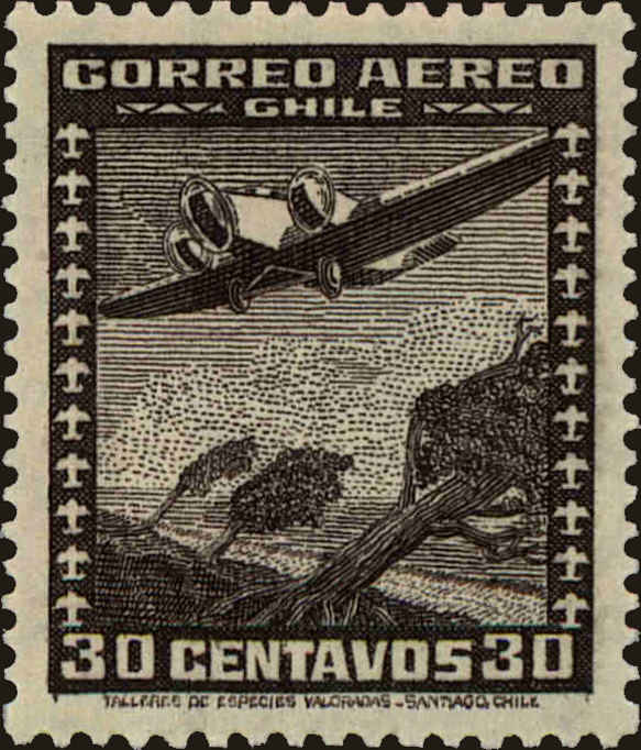 Front view of Chile C33 collectors stamp