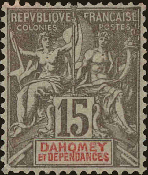 Front view of Dahomey 6 collectors stamp