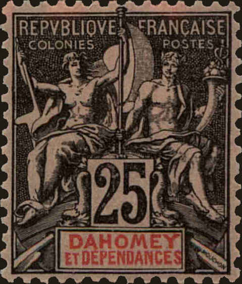 Front view of Dahomey 8 collectors stamp