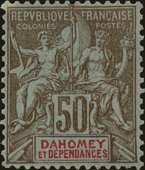 Front view of Dahomey 12 collectors stamp