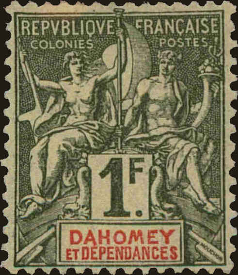 Front view of Dahomey 14 collectors stamp