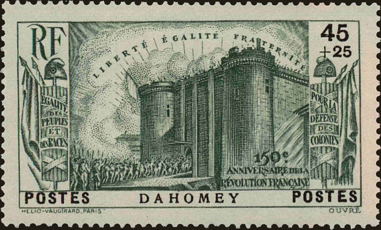 Front view of Dahomey B3 collectors stamp