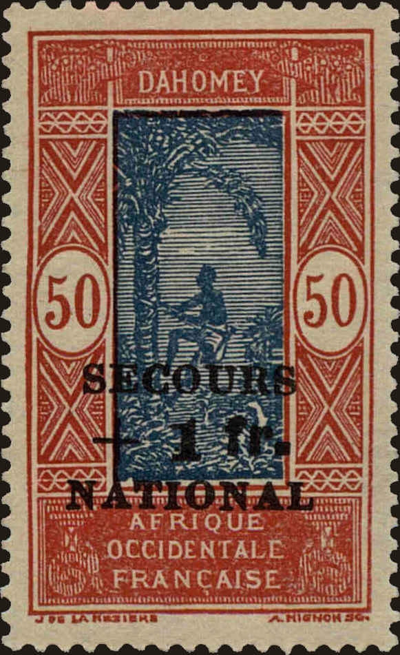 Front view of Dahomey B8 collectors stamp