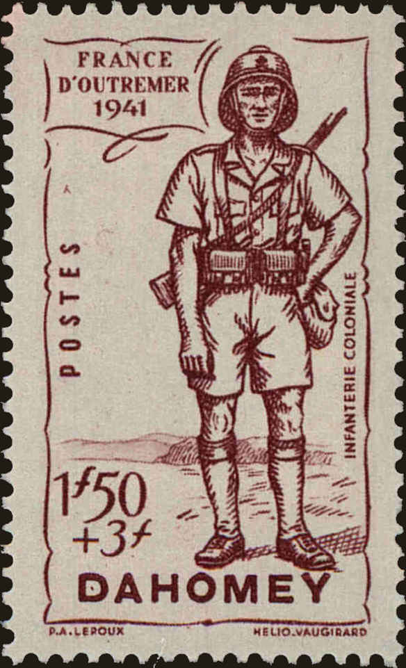 Front view of Dahomey B13 collectors stamp