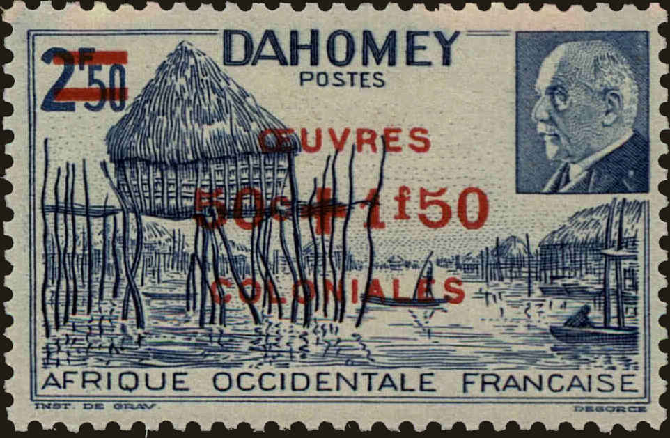 Front view of Dahomey B14A collectors stamp